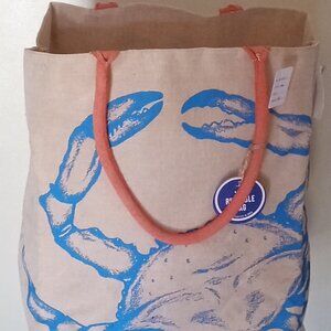 Unisex Tan/Blue Crab Large Crab Tote Bag